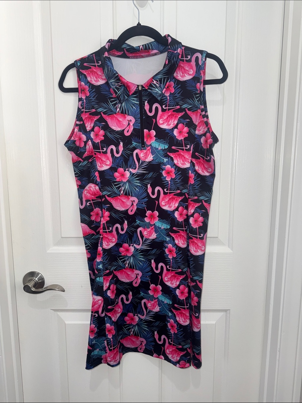 Sleeveless Pink Flamingo Print Polo Golf Tennis Dress - Women’s Size Medium